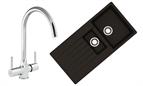 Sink and Tap Pack, Thames Tap and Composite Harlem Sink 1.5 Bowl Black