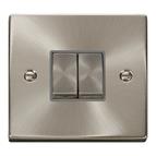 Click 2 Gang 2 Way 'Ingot' 10A X Switch - Grey/Satin Chrome