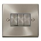 Click 3 Gang 2 Way 'Ingot' 10A X Switch - Grey/Satin Chrome